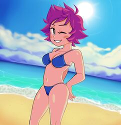 1girls bikini bikini_top earthbound female kumatora mother_(series) mother_3 nintendo pink_hair smile tagme yaglon