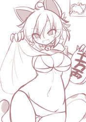 animal_ears bell_collar bikini blush breasts cat_ears cat_tail catgirl collar dior-zi fangs lowleg_bikini lowleg_panties mike_goutokuji navel panties sketch standing tagme tail touhou