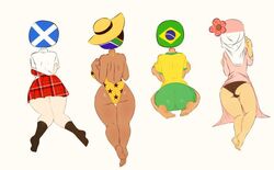 african african_female asian_female brazil brazil_(countryhumans) brazilian_flag clothing countryhumans countryhumans_girl european_female flawsy flower hat hijab indonesia indonesia_(countryhumans) indonesian_flag kilt latina latina_female rafflesia rafflesia_flower scotland scotland_(countryhumans) scottish_flag south_africa south_africa_(countryhumans) south_african_flag