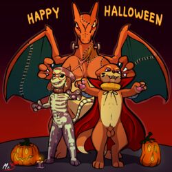 1:1 anthro balls bodypaint buizel candle charizard clothing costume eyewear female genitals glasses group halloween hi_res holidays jack-o'-lantern kai_(mr._smile) male male/female mimi_(mr._smile) mr._smile nintendo pokémon_(species) pokemon pokemon_(species) scar smeargle video_games