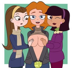 3girls amanda_lopez breasts covered_nipples disney disney_channel disney_xd large_breasts lydia_(milo_murphy's_law) melissa_chase milo_murphy's_law multiple_girls orange_hair porkchop_(artist) straight_hair yuri