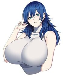 1girls big_breasts blue_eyes busty byleth_(fire_emblem) byleth_(fire_emblem)_(female) camui_kamui_(hz_666v) cute enormous_breasts female female_only fire_emblem gigantic_breasts huge_breasts large_breasts light-skinned_female light_skin long_hair massive_breasts sleeveless sleeveless_shirt solo tight tight_clothes tight_clothing tight_fit top_heavy voluptuous