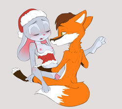 anthro blush breasts buckteeth canid canine clothing disney duo female fox genitals judy_hopps lagomorph leporid male mammal nipples penetration penis pussy qrog rabbit santa_hat small_breasts straight vaginal_penetration yellow_eyes zootopia