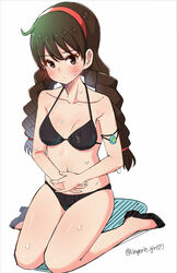 1girls 2018 bikini blush breasts brown_eyes brown_hair cleavage female hairband human laputa:_castle_in_the_sky light-skinned_female light_skin long_hair looking_at_viewer medium_breasts princess s_sasaki_09140 sheeta shoes sitting skindentation solo studio_ghibli twin_braids twintails white_background