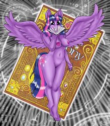 absurd_res alicorn anthro book breasts cutie_mark equid equine feathers female friendship_is_magic genitals hair hasbro heartlessangel3d hi_res horn mammal my_little_pony nipples nude purple_body purple_eyes purple_feathers purple_hair pussy smile solo teeth twilight_sparkle_(mlp) wings