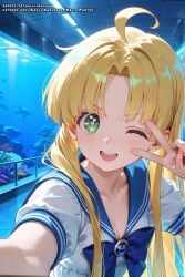 ahoge ai_generated asia_argento blonde_hair female green_eyes hell-pantsu high_school_dxd long_hair sailor_uniform small_breasts solo