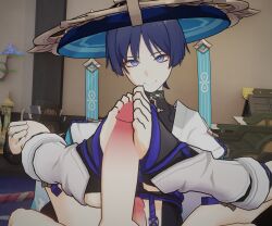 2boys feet foot_fetish footjob genshin_impact large_penis looking_at_viewer male male_focus male_only penis pov scaramouche_(genshin_impact) source_request tagme unknown_artist yaoi