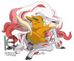 1boy 1girls anthro anthro_penetrating anus ass blush butt_grab cowgirl_position duo female female_on_top female_penetrated from_front_position generation_9_pokemon hand_on_butt hands_on_shoulders hi_res hisuian_form hisuian_zoroark honoratacarnage knot larger_male male male/female male_on_bottom male_penetrating male_penetrating_female nintendo on_bottom on_top overweight overweight_anthro overweight_female pawmot penetration pokemon pokemon_(species) raised_tail rear_view regional_form_(pokemon) sex shaded simple_background size_difference smaller_female tail vaginal_penetration watermark zoroark