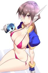 1girls aile big_breasts erect_nipples female female_only holding_can mega_man mega_man_zx mega_man_zx_advent micro_bikini tagme ukimukai voluptuous