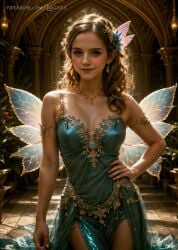 ai_generated big_breasts celebrity cleavage cute detailed emma_watson fairy fairy_wings fantasy female female_only glowing gold_jewelry harry_potter hermione_granger high_quality hourglass_figure hyperrealistic jewelry leak leaked light logart real_person seductive sensitive shiny smile smiling solo stable_diffusion