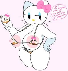 anthro big_breasts bikini bow cassettedream cat_ears cat_tail donut dream-cassette eyeshadow hello_kitty hello_kitty_(character) hello_kitty_(series) hoshime kitty_white nipples nipples_visible_through_clothing sanrio tagme thighs