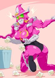 1girls 2021 bent_over blonde_hair blush_stickers breasts cum dragon_girl facial female garbage green_eyes grey_skin highres kikai_sentai_zenkaiger looking_at_viewer looking_back magine mecha mechanical_wings paper pink_skin poking_ass red_cheeks robot_girl super_sentai tokusatsu trash_can wingless_dragon witch zenkai_magine