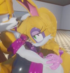 alternate_angle blowjob bunnie_rabbot condom_suit crossdressing eggsaladsandwich elbow_gloves femboy femboy_on_female hand_on_hand hand_on_penis holding_hand latex latex_gloves latex_stockings latex_suit licking_penis male moaning pleasured rouge_the_bat_(cosplay) side_view sonic_(series) sonic_the_hedgehog_(comics) sonic_the_hedgehog_(series) tails