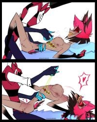 2boys alastor_(hazbin_hotel) faceless_male gay hazbin_hotel nude nude_male samcubuss stitches vox_(hazbin_hotel)