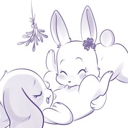 anthro ass blush blush_lines character_request christmas closed_eyes cunnilingus duo female female/female genitals holidays lagomorph leporid lonbluewolf mammal mistletoe monochrome open_mouth oral plant pussy rabbit sex simple_background tongue vaginal_penetration white_background