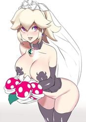 1girls big_breasts blonde blonde_female blonde_hair bottomless collar erect_nipples female heart-shaped_pupils mario_(series) nintendo nipple_bulge pasties piranha_plant princess_peach puffy_nipples super_mario_odyssey tagme thighhighs ukimukai wedding wedding_peach_(super_mario_odyssey)