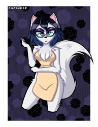 apron apron_only black_hair blue_eyes chocker furry furry_female glasses green_apron grey_fur jmcg4m3r milf purple_eyeshadow taped_nipples thick_thighs thighhighs yukiuwus_mom