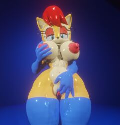 3d 3d_(artwork) arm_length_gloves blue_eyes chipmunk eggsaladsandwich elbow_gloves female fingering_pussy large_breasts latex latex_gloves latex_thighhighs masturbation moaning red_hair sally_acorn sega solo sonic_(series) sonic_the_hedgehog_(series) thick_thighs thighhighs