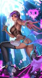 1girls antifragile_slay_star ass_focus bottomless dark-skinned_female exposed_pussy female female_only latina le_sserafim liang_xing mexican_female nipples_visible_through_clothing overwatch overwatch_2 pussy solo sombra tagme translucent_clothing very_high_resolution