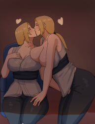 2girls asymmetrical_docking bby_dvk blonde_hair blush breasts_bigger_than_head breasts_out brown_eyes clone closed_eyes clothed_female embarrassed embrace embracing female female/female female_only hug huge_breasts kimono kissing large_breasts lesbian lesbian_kiss lipstick looking_at_partner makeup mature mature_female mature_woman milf multiple_girls naruto naruto_(series) naruto_shippuden nervous_sweat open_clothes sagging_breasts selfcest sweat tsunade voluptuous yuri