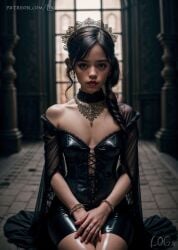 ai_generated big_breasts bodysuit celebrity cleavage cute detailed female female_only goth goth_girl gothic high_quality hourglass_figure hyperrealistic jenna_ortega latex leak leaked logart person real real_person seductive sensitive solo stable_diffusion the_addams_family wednesday_addams