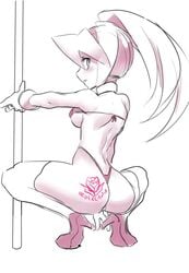 1girls ass ciel_(mega_man) corruption female mega_man mega_man_zero petite pole pole_dancing round_ass sideboob small_breasts squatting tagme ukimukai