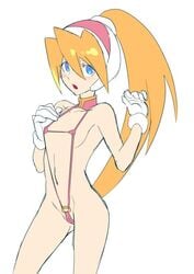 1girls blonde_hair cameltoe ciel_(mega_man) female flat_chest leotard mega_man mega_man_zero petite sling_bikini small_breasts ukimukai