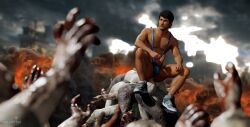 1boy 1human 3d 3d_model big_penis black_hair brown_eyes capcom daemoncollection dead_rising dead_rising_3 huge_cock hung lean_body lean_muscle male male_focus male_only male_pov mankini nick_ramos outdoors outside scantily_clad scar_on_face solo solo_male tan-skinned_male tan_skin zombie zombie_apocalypse