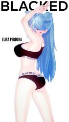 abused_paragon_(artist) ass back back_view blacked blacked_clothing blue_hair commission dragon_girl elira_pendora female_only fit_female head_wings heterochromia kurosanji midriff nijisanji nijisanji_en plain_background ponytail queen_of_spades solo_female virtual_youtuber voluptuous_female vtuber white_background