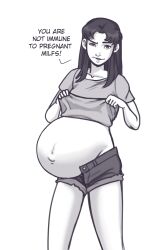 1girls disproportional female female_only fully_clothed hyper_belly hyper_pregnancy misato_katsuragi neon_genesis_evangelion olympic-dames pregnant solo teasing