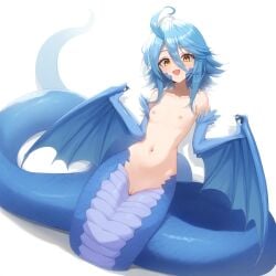 1girls ai_generated aigbrea amber_eyes belly_button blue_hair blush breasts draconcopode dragon_wings feathers female fusion harpy lamia midriff miia_(monster_musume) monster_girl monster_musume_no_iru_nichijou naga navel nude open-mouth_smile open_mouth_smile open_smile papi_(monster_musume) pussy race_swap scales short_hair small_breasts smile snake_girl snake_tail solo species_swap tagme vagina winged_arms wings