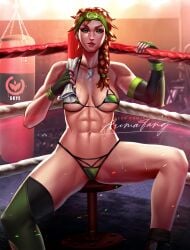 bikini boxing green_eyes gym_clothes muscular_female orange_hair skye_(valorant) thick_thighs valorant