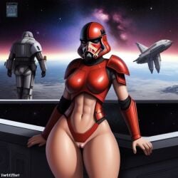 1boy1girl 2girls abs ai_generated breasts dark_trooper darkeffect female_only first_order helmet looking_at_viwer planet pussy red_armor sith_trooper space spaceship spaceship_interior spacesuit star_wars