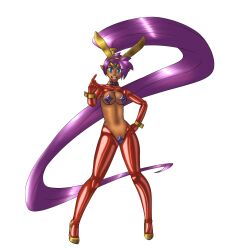 belly_dancer belly_dancer_outfit blue_eyes bunny_ears bunny_girl come_hither dark-skinned_female genie genie_girl half-genie ladyvioli latex long_hair long_ponytail long_purple_hair nipple_bulge pasties pointed_ears ponytail purple_hair purple_ponytail pussy_pasty reverse_bunnysuit shantae shantae_(character) shiny_clothes tagme