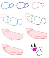 color-coded erection guide highres no_visible_face non-web_source open_mouth original penis procreate_(medium) shadow smiley_face thumbs_up white_background