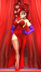 3d 3d_(artwork) crossover dress jessica_rabbit_(cosplay) octoling octoling_girl red_hair sheila_(wingfury) splatoon who_framed_roger_rabbit wing_fury