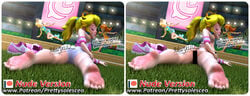 3d 3girls ass blonde_hair blue_eyes censor_bar censored censored_breasts censored_pussy crown eyes_closed feet female female_focus female_only grass looking_back mario_(series) mario_and_sonic_at_the_olympic_games multiple_images nintendo patreon_logo prettysolesceo princess_daisy princess_peach princess_rosalina running running_track shoes shoes_removed soles sweatband toes watermark yellow_hair