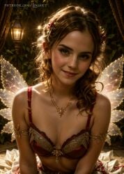 ai_generated big_breasts celebrity cleavage cute detailed emma_watson fairy fairy_wings fantasy female female_only glowing gold_jewelry harry_potter hermione_granger high_quality hourglass_figure hyperrealistic jewelry leak leaked light logart real_person seductive sensitive shiny smile smiling solo stable_diffusion