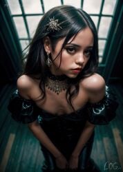 ai_generated big_breasts bodysuit celebrity cleavage cute detailed female female_only goth goth_girl gothic high_quality hourglass_figure hyperrealistic jenna_ortega latex leak leaked logart real_person seductive sensitive solo stable_diffusion the_addams_family wednesday_addams