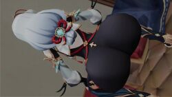 3d animated ass ass_focus ass_shake bare_shoulders big_ass bodysuit braid braided_ponytail female from_behind genshin_impact hair_ornament huge_ass jiggle kishi long_hair shenhe_(genshin_impact) silver_hair single_braid skin_tight solo squatting tagme thick_thighs twerking very_long_hair video