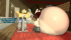 ass audie_vewya(tittank) belly_inflation bike_pump breasts exposed_ass exposed_belly female forced_inflation hose hose_in_butt hose_inflation inflation miezth(tittank) mine-imator minecraft overinflation pump round_belly taut_belly tittank