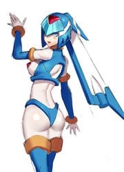 1girls android ass blue_eyes breasts exposed_breasts fairy_leviathan female medium_breasts mega_man mega_man_zero pasties round_ass tagme ukimukai