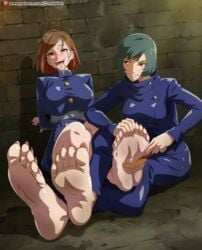 barefoot blonde_hair bondage brown_hair confettish crying_laughing female_only femdom foot_fetish forceful_tickling jujutsu_kaisen kugisaki_nobara long_toenails restrained soles the_dark_mangaka tickling tickling_feet toes yuri zenin_mai