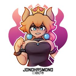 1girls big_horns blonde_hair blue_eyes bowsette breasts clothing cute female female_only horns jonohasmono looking_at_viewer mario_(series) new_super_mario_bros._u_deluxe solo