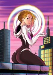 1girls ass big_ass blonde_hair dani_docampo female gwen_stacy marvel solo spider-gwen spider-man_(series)