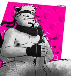 2026 absurd_res accessory anthro balls black_nipples bodily_fluids canid canine clothed clothing cum digital_media_(artwork) ejaculation fingerless_gloves fox fur genital_fluids genitals gloves hair handwear head_tuft headband hi_res ink_(secretagentarc) male mammal masturbation moan nipples onomatopoeia partially_clothed penis precum precum_on_hand pubes scarf secretagentarc shaking solo sound_effects spiky_hair tail text tremble_spikes trembling tuft white_body white_fur