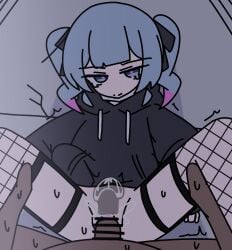 1boy 1girls creampie cum cum_in_pussy cum_inside female fishnet_legwear fishnets hatsune_miku looking_at_viewer penetration penis pov rabbit_hole_(vocaloid) sex sweat vocaloid voifoooork