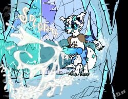 2_tails animal_genitalia animal_penis anthro arctiox(chymera_chronicles) balls blizzate blizzate_the_arctiox blue_body blue_fur blue_penis blush bodily_fluids canid canine canine_genitalia canine_penis cave chimera clothed clothing cum cum_puddle cumshot ejaculation folded_wings fox fur fur_markings genital_fluids genitals goopy horn ice knot knotted_penis leg_markings male mammal markings masturbation messy multi_tail musk musky_cum onomatopoeia pantsless penile penis saggy_balls shirt socks_(marking) solo sound_effects tail text thick_penis topwear uneven_balls unknown_species wings