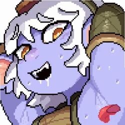 1girls 2d 2d_animation animated armpit_licking armpits arms_up blinking disembodied_tongue female league_of_legends licking_armpit lilmoonie pixel_animation pixel_art riot_games shortstack sweat sweaty sweaty_armpits tristana white_hair yordle