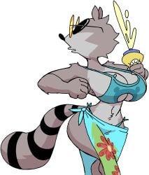 1girls 2026 anthro anthro_female anthro_only bikini bikini_bottom bikini_top breasts diegutan female female_only furry furry_female furry_only head_turned oc original_character raccoon raccoon_girl summer thighs uva_the_raccoon
